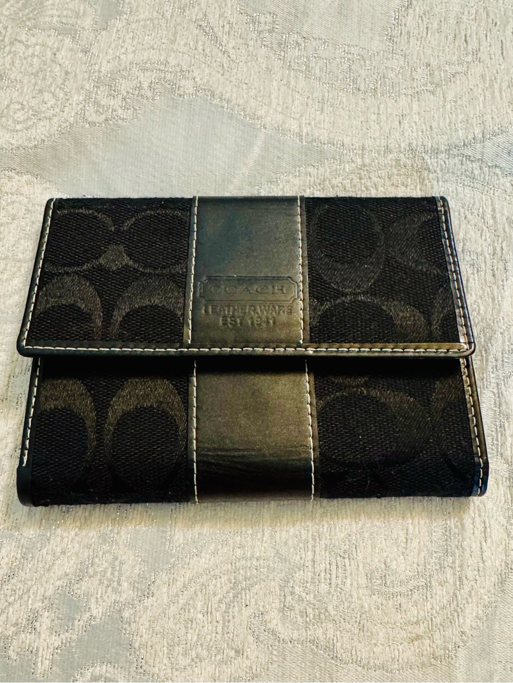 Coach Black Signature Canvas Trifold Wallet